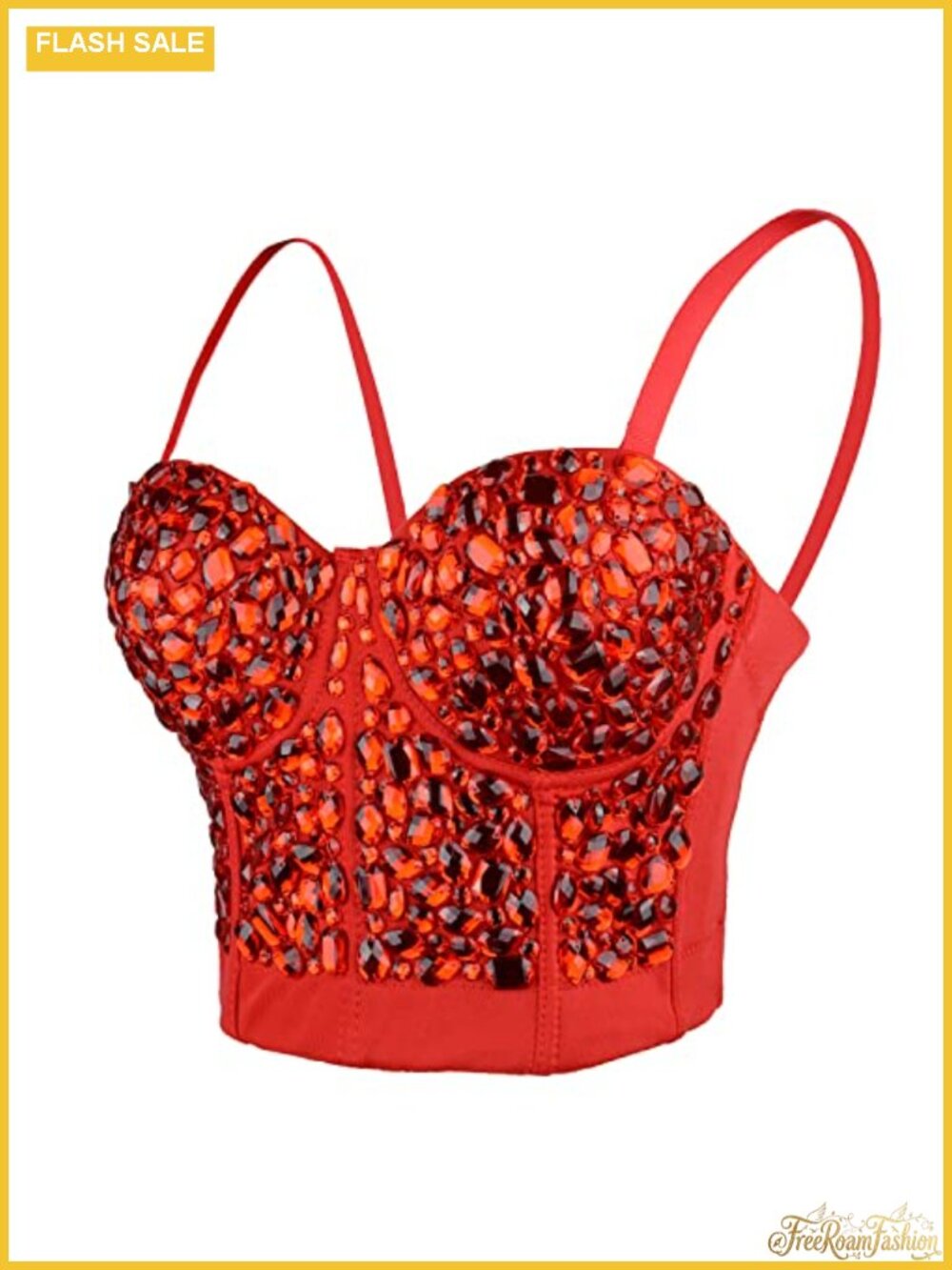 Rhinestone Bustier Crop Top Push Up Corset Bra with Removable Straps